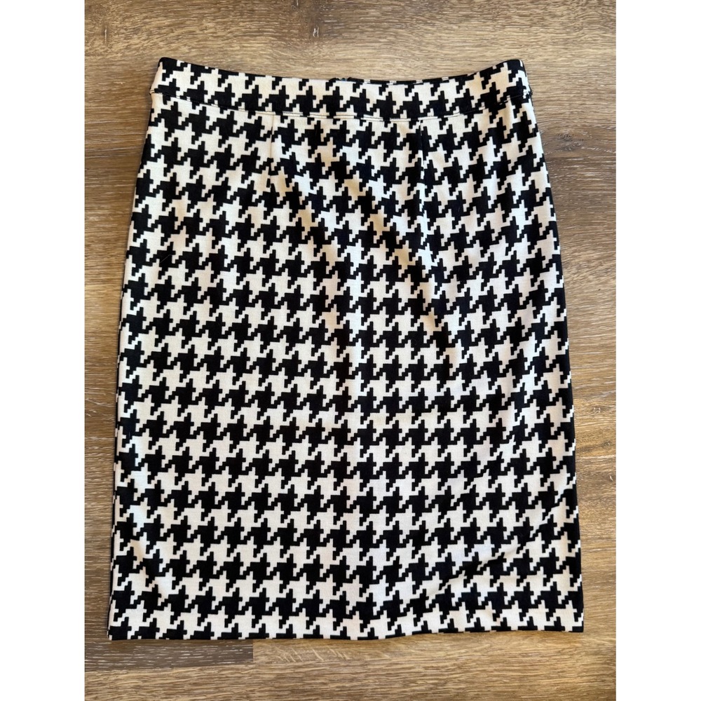 Anne Klein Black White Houndstooth Pencil Skirt Medium Stretch Knit Knee Length